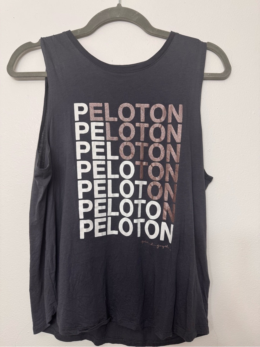 <Peloton> Black Tank Top with White and Rose Gold Logo